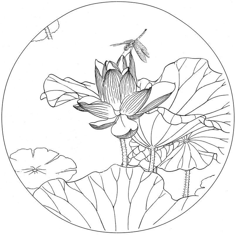 《工笔白描荷花图-10》高清白描作品 – 高清名画