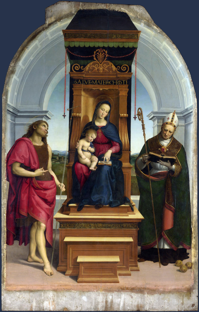 A003053《圣母子，施洗者圣约翰及巴里的圣尼古拉斯》意大利画家拉斐尔高清作品 意大利-第1张