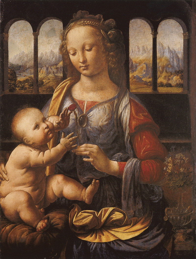 A004032《持康乃馨的圣母》意大利画家达芬奇高清作品 意大利-第1张