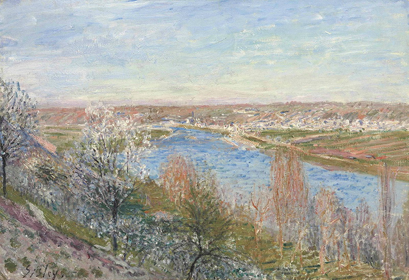 A006023《湖边景色》法国画家阿尔弗莱德·西斯莱高清作品 油画-第1张