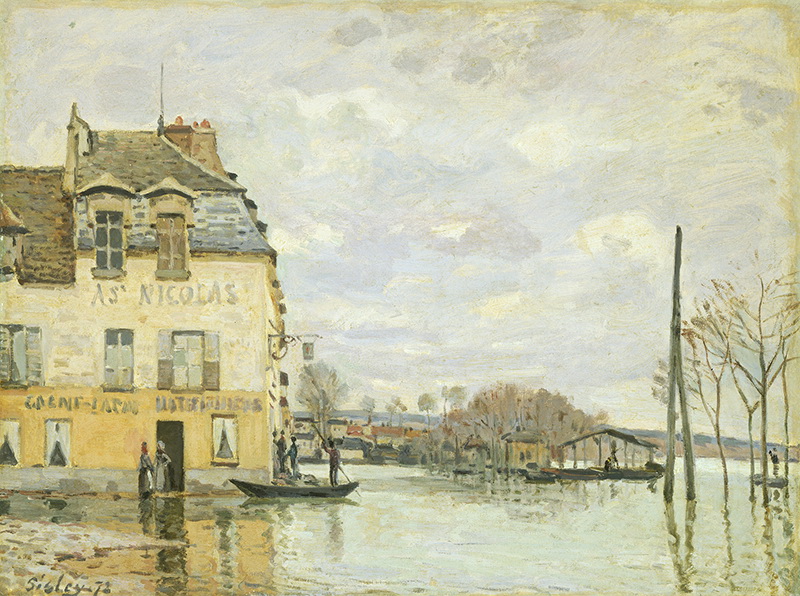 A006025《马利港的洪水》法国画家阿尔弗莱德·西斯莱高清作品 油画-第1张