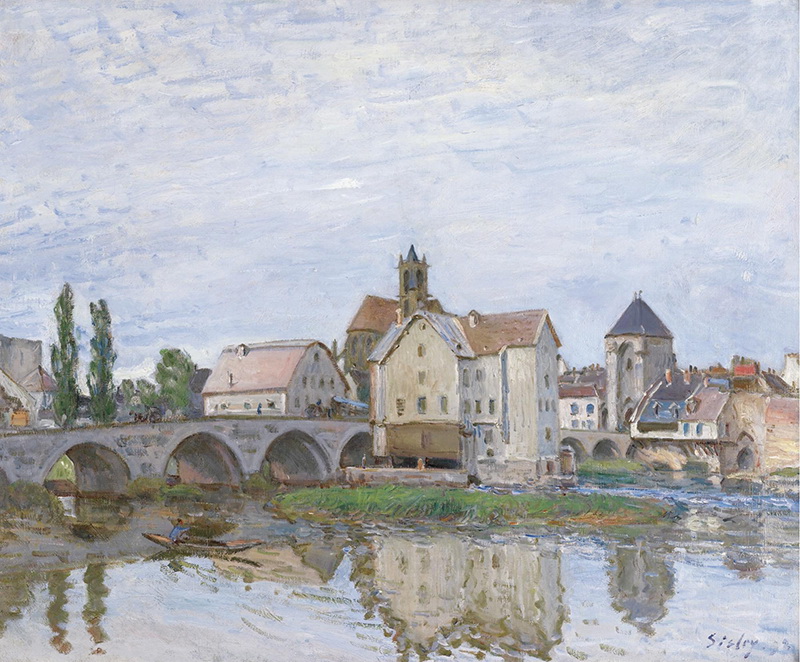 A006028《四月早晨的莫瑞桥》法国画家阿尔弗莱德·西斯莱高清作品 油画-第1张