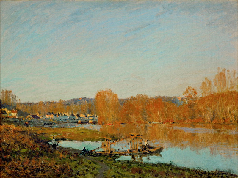 A006043《秋天-布吉瓦尔附近的塞纳河两岸》法国画家阿尔弗莱德·西斯莱高清作品 油画-第1张