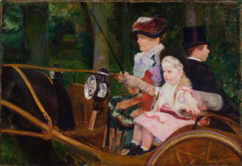 A008007《驾车的女人和女孩》美国画家玛丽·卡萨特高清作品 油画-第1张