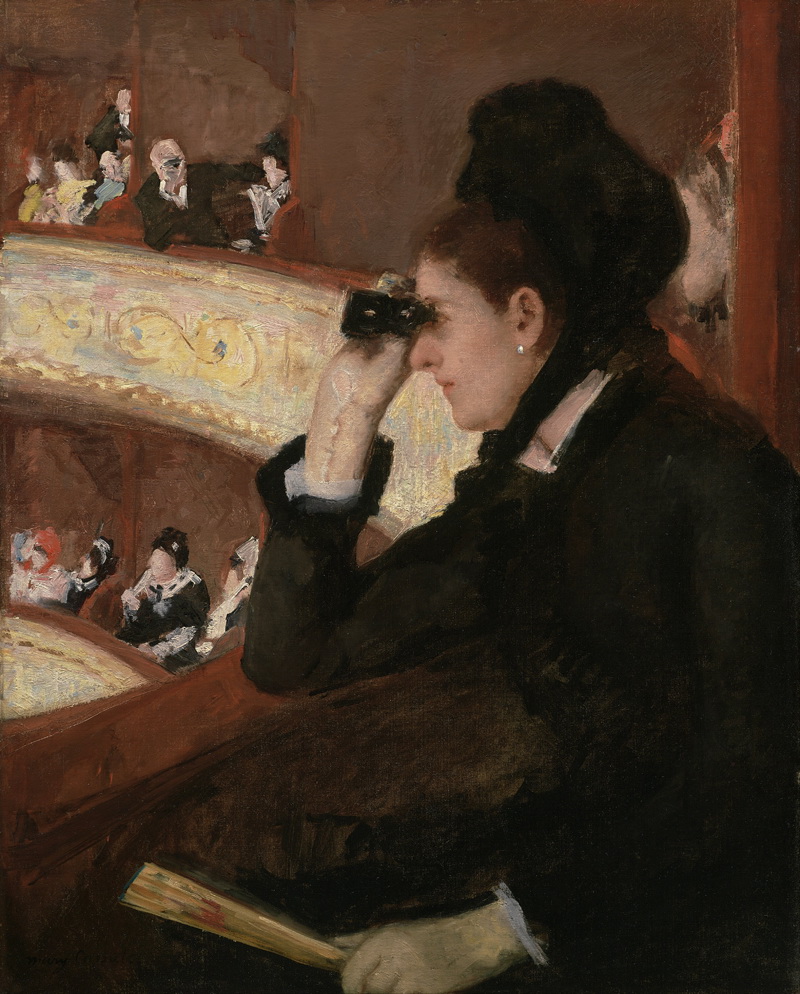 A008009《包厢中的黑衣女子》美国画家玛丽·卡萨特高清作品 油画-第1张