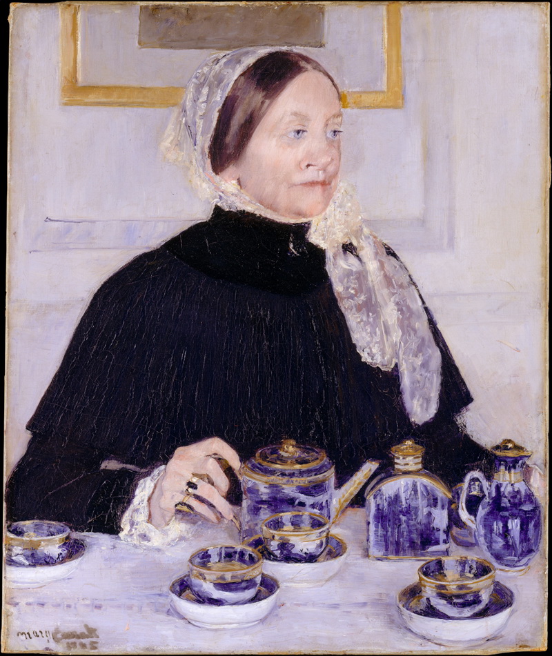 A008022《茶桌边的女士》美国画家玛丽·卡萨特高清作品 油画-第1张