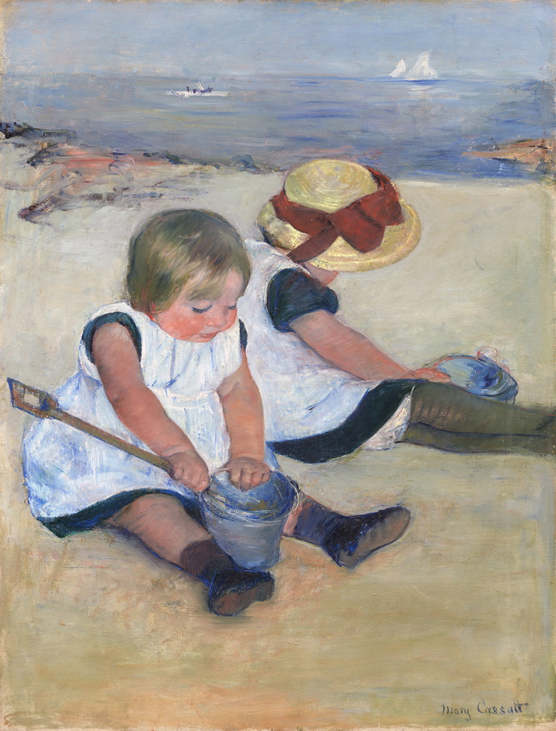 A008063《沙滩玩耍的孩子》美国画家玛丽·卡萨特高清作品 油画-第1张