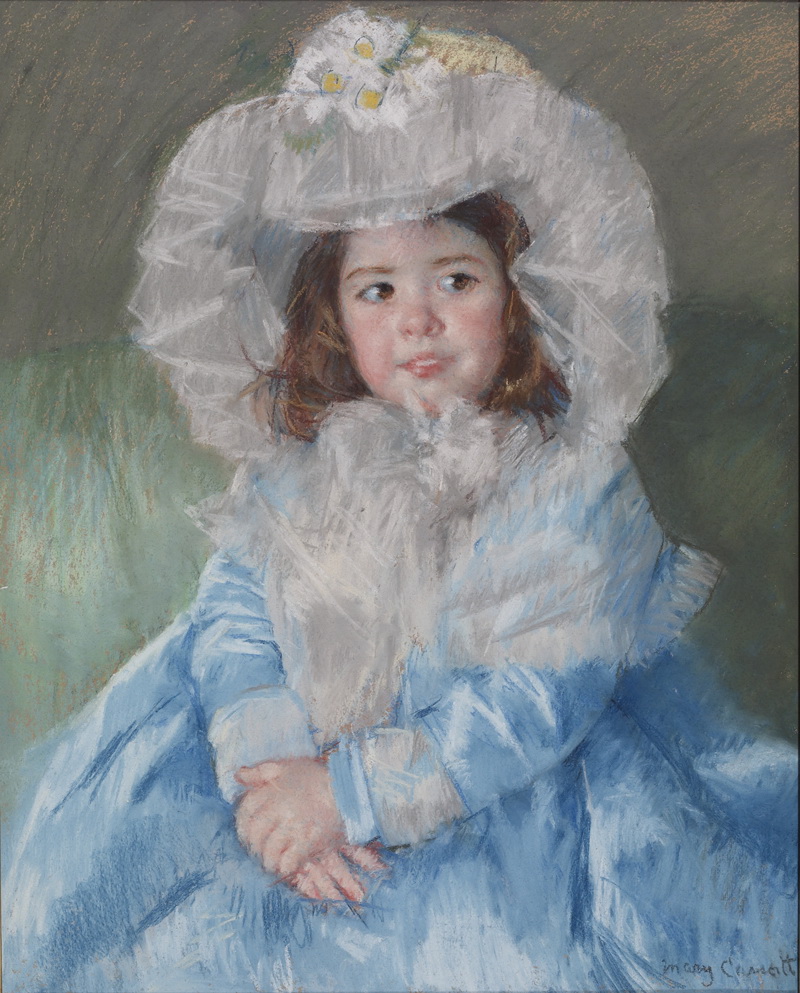 A008098《穿蓝衣的玛高特》美国画家玛丽·卡萨特高清作品 油画-第1张
