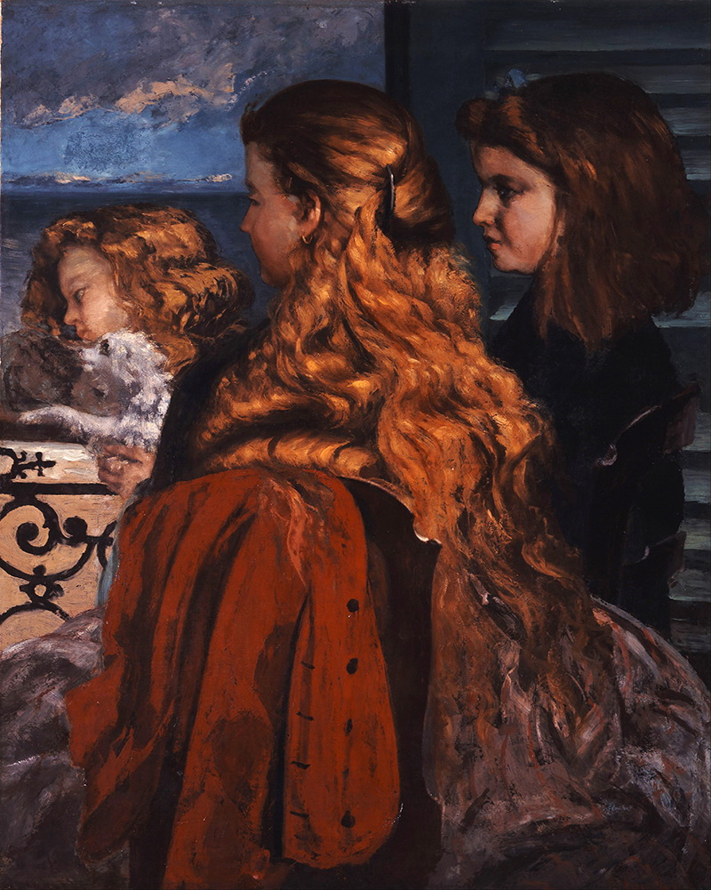 A009010《three young english women by the window》法国画家古斯塔夫·库尔贝高清作品 油画-第1张