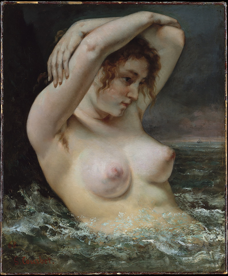 A009014《在海浪中的女人》法国画家古斯塔夫·库尔贝高清作品 油画-第1张