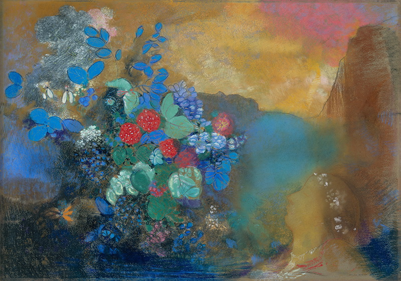A012003《花丛中的奥菲莉亚》法国画家奥蒂诺·雷东高清作品 油画-第1张
