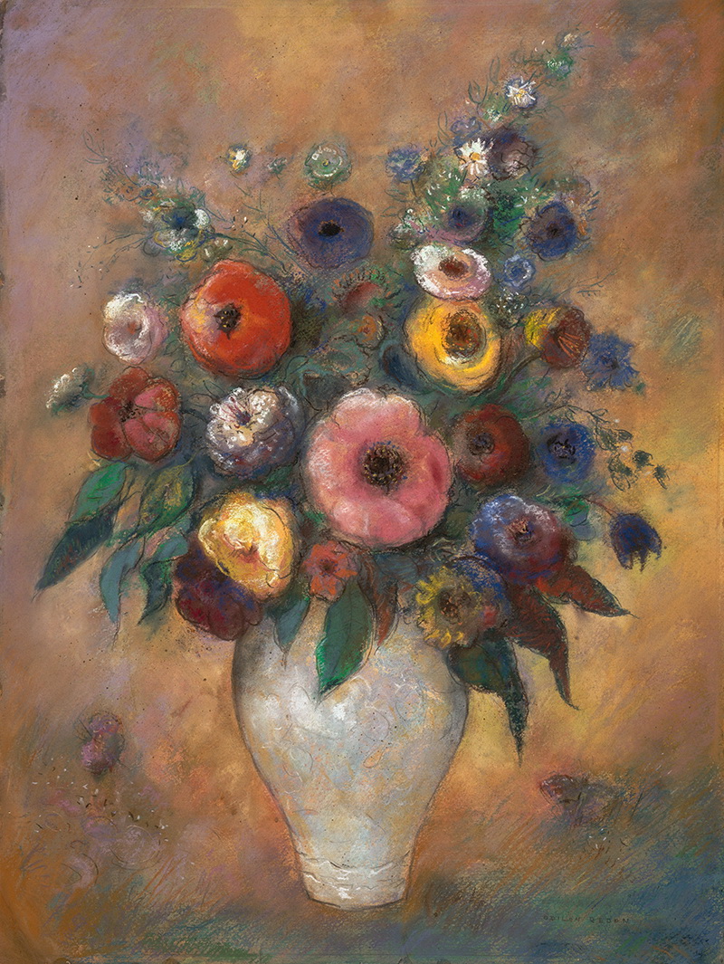 A012007《插在花瓶里的花》法国画家奥蒂诺·雷东高清作品 油画-第1张