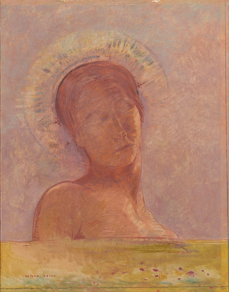 A012011《闭上眼睛》法国画家奥蒂诺·雷东高清作品 油画-第1张
