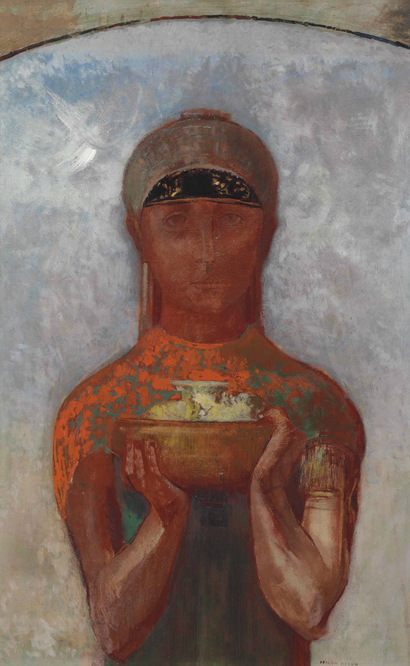 A012013《神秘之杯》法国画家奥蒂诺·雷东高清作品 油画-第1张