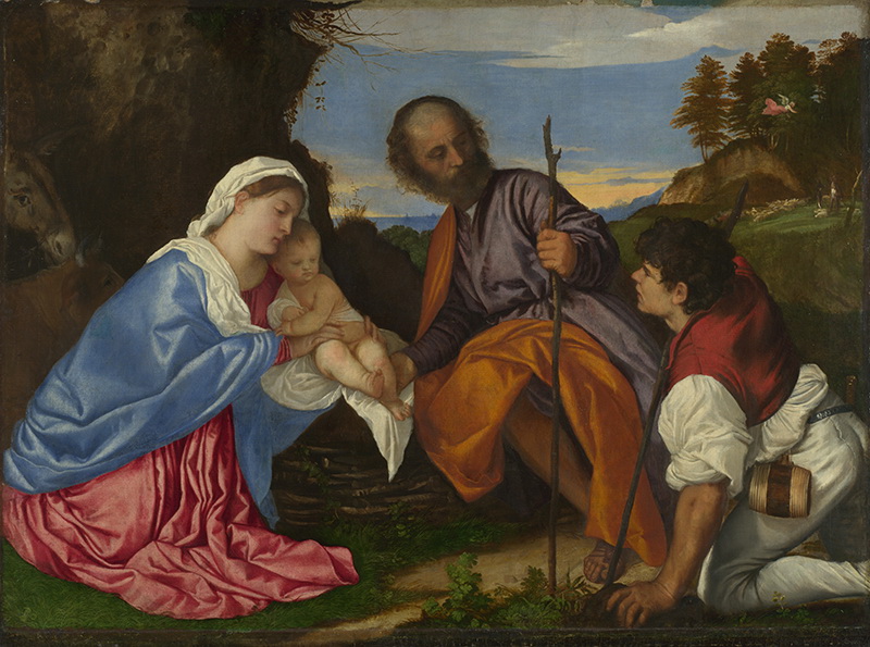 A013006《神圣家庭与牧羊人》意大利画家提香·韦切利奥高清作品 意大利-第1张
