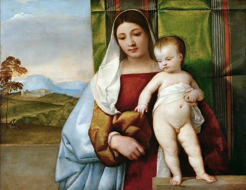 A013026《圣母子》意大利画家提香·韦切利奥高清作品 意大利-第1张