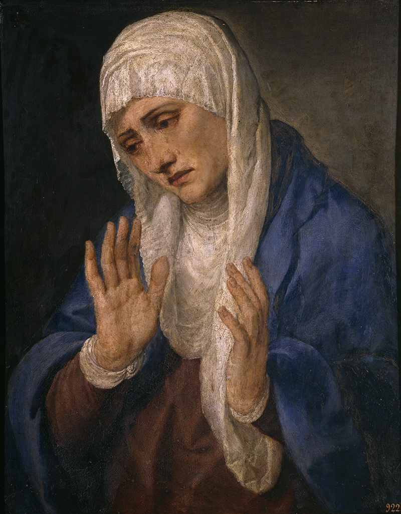 A013043《张开双手的悲伤圣母》意大利画家提香·韦切利奥高清作品 意大利-第1张