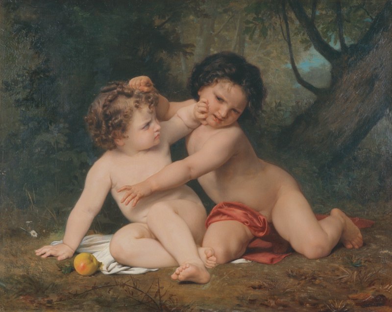A014002《小孩子嬉闹》法国画家威廉·布格罗高清作品 油画-第1张