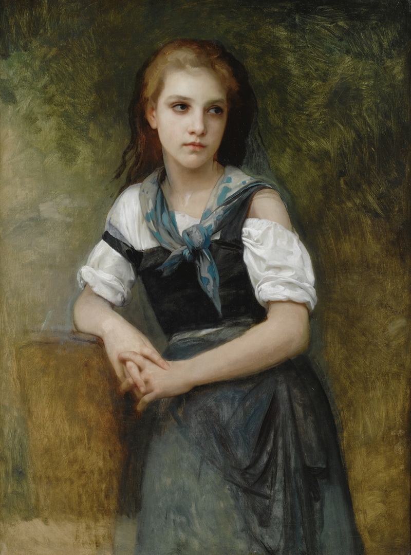 A014006《坐着的少女》法国画家威廉·布格罗高清作品 油画-第1张