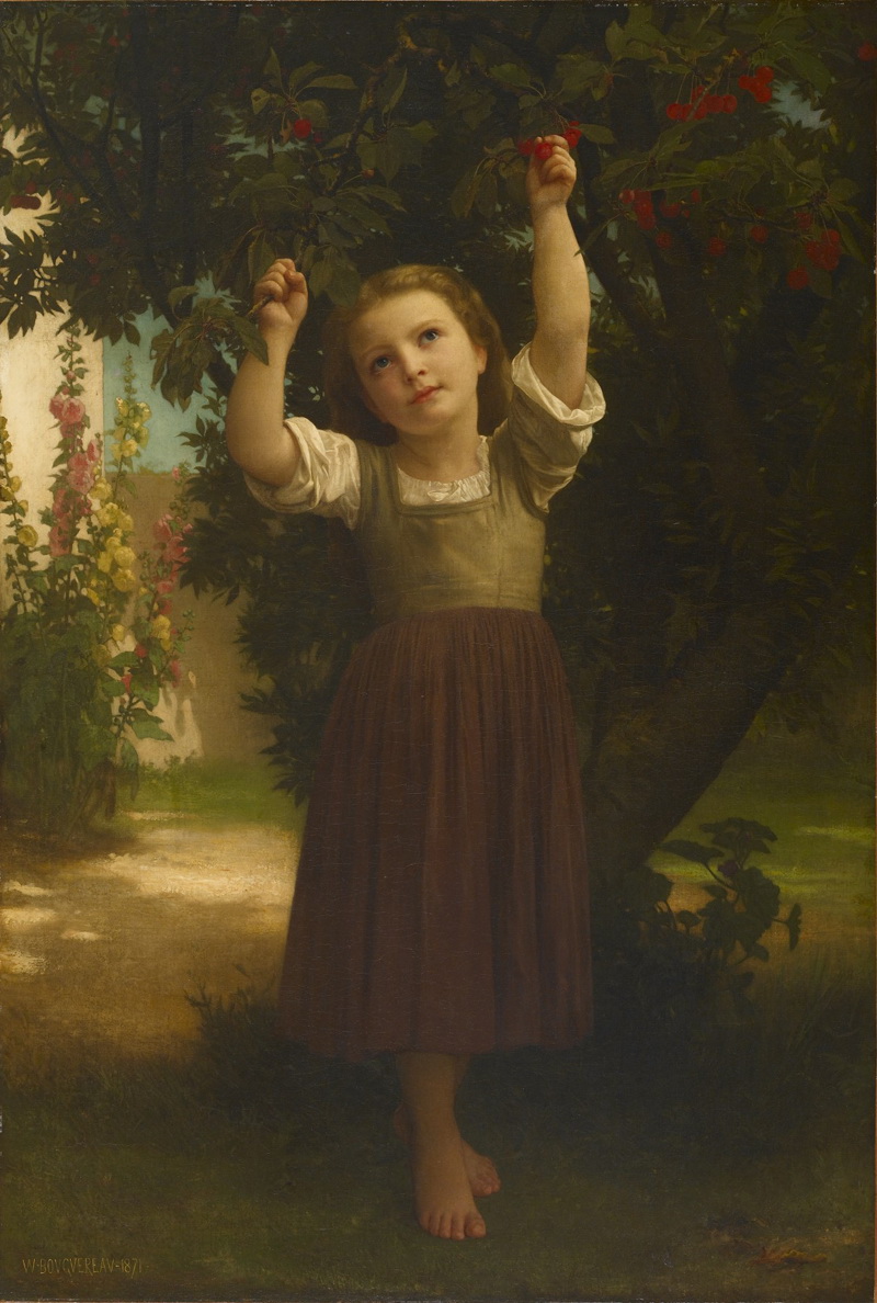A014007《摘樱桃的小女孩》法国画家威廉·布格罗高清作品 油画-第1张