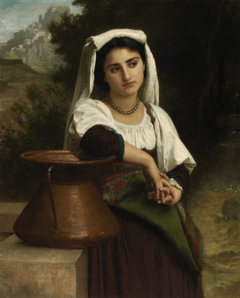 A014009《意大利女孩取水》法国画家威廉·布格罗高清作品 油画-第1张