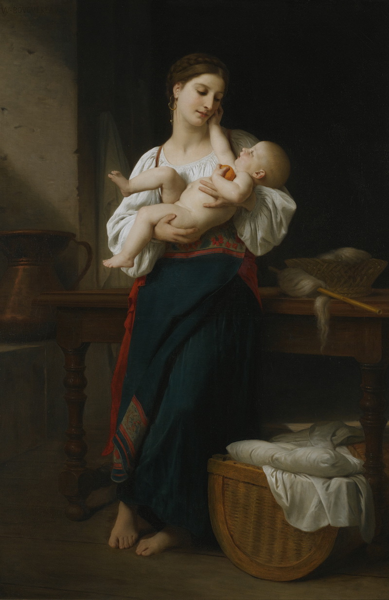 A014022《母子》法国画家威廉·布格罗高清作品 油画-第1张