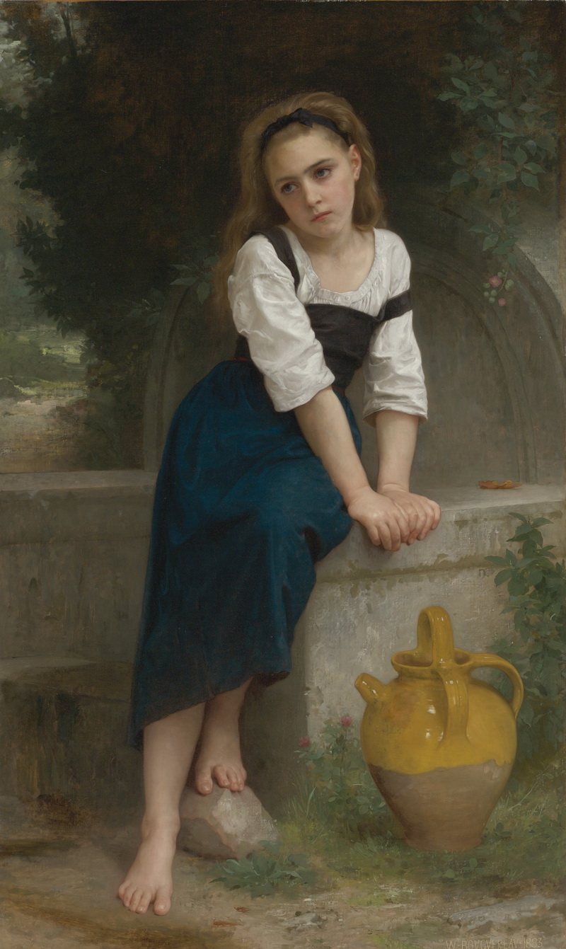 A014029《背带裙少女》法国画家威廉·布格罗高清作品 油画-第1张