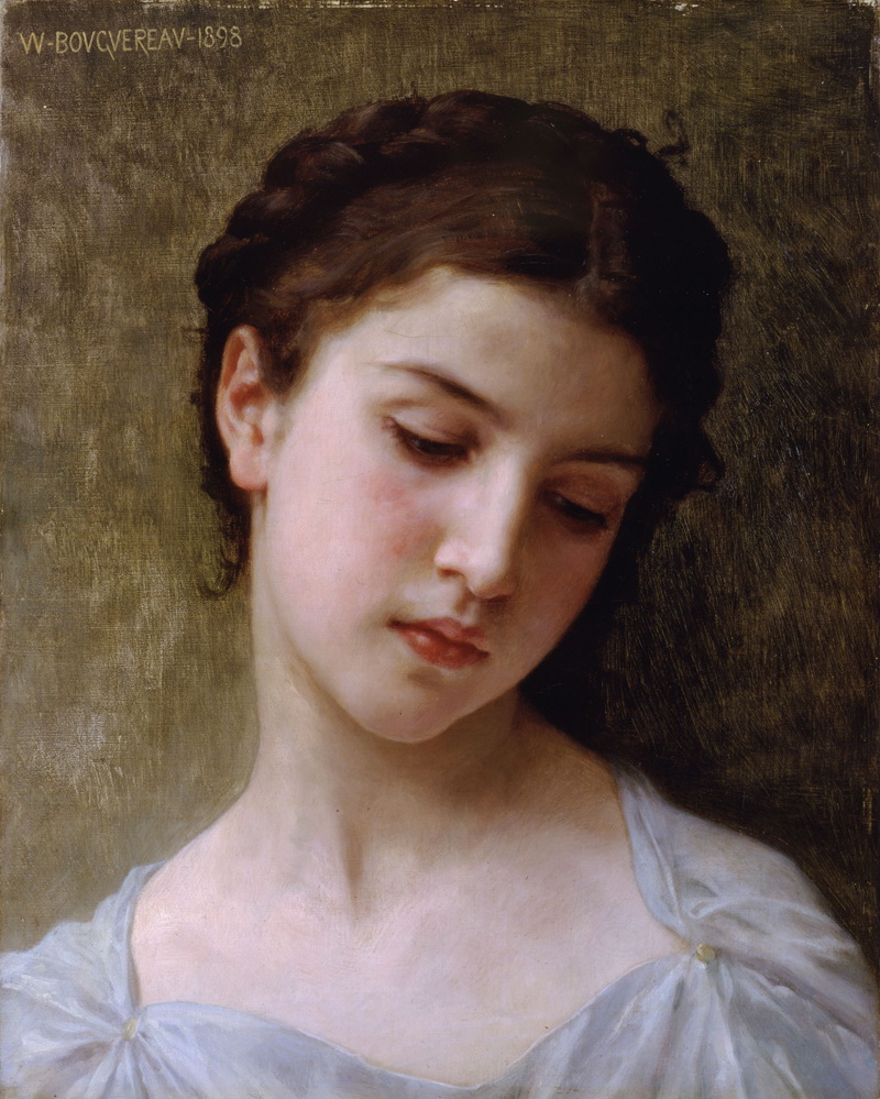 A014032《一个年轻女孩的头》法国画家威廉·布格罗高清作品 油画-第1张