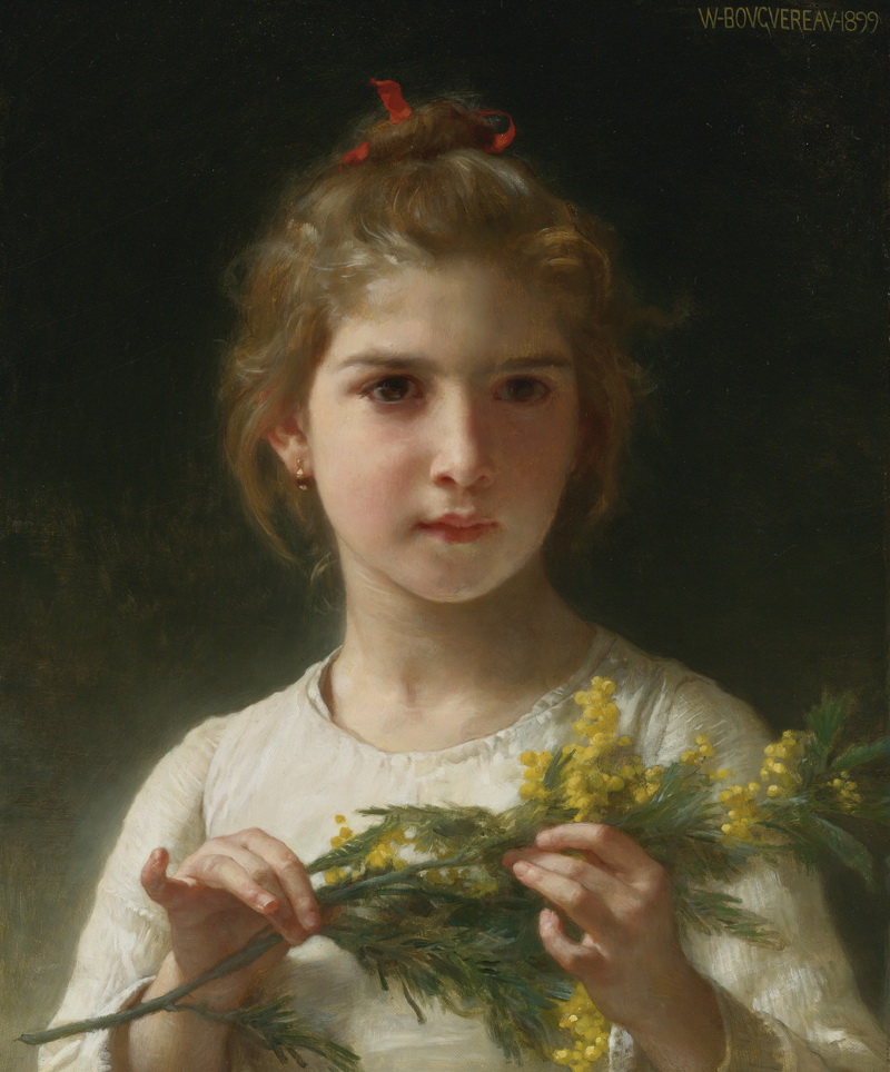 A014034《手拿花束的女孩》法国画家威廉·布格罗高清作品 油画-第1张