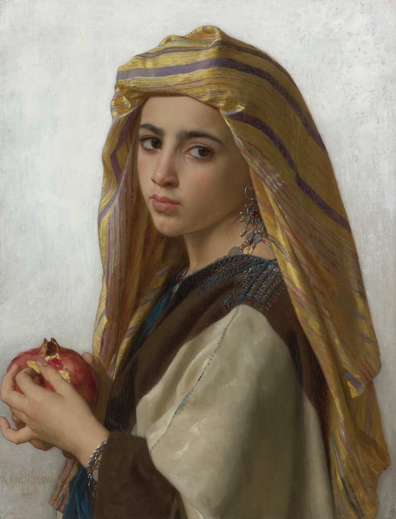A014037《手捧石榴的女孩》法国画家威廉·布格罗高清作品 油画-第1张
