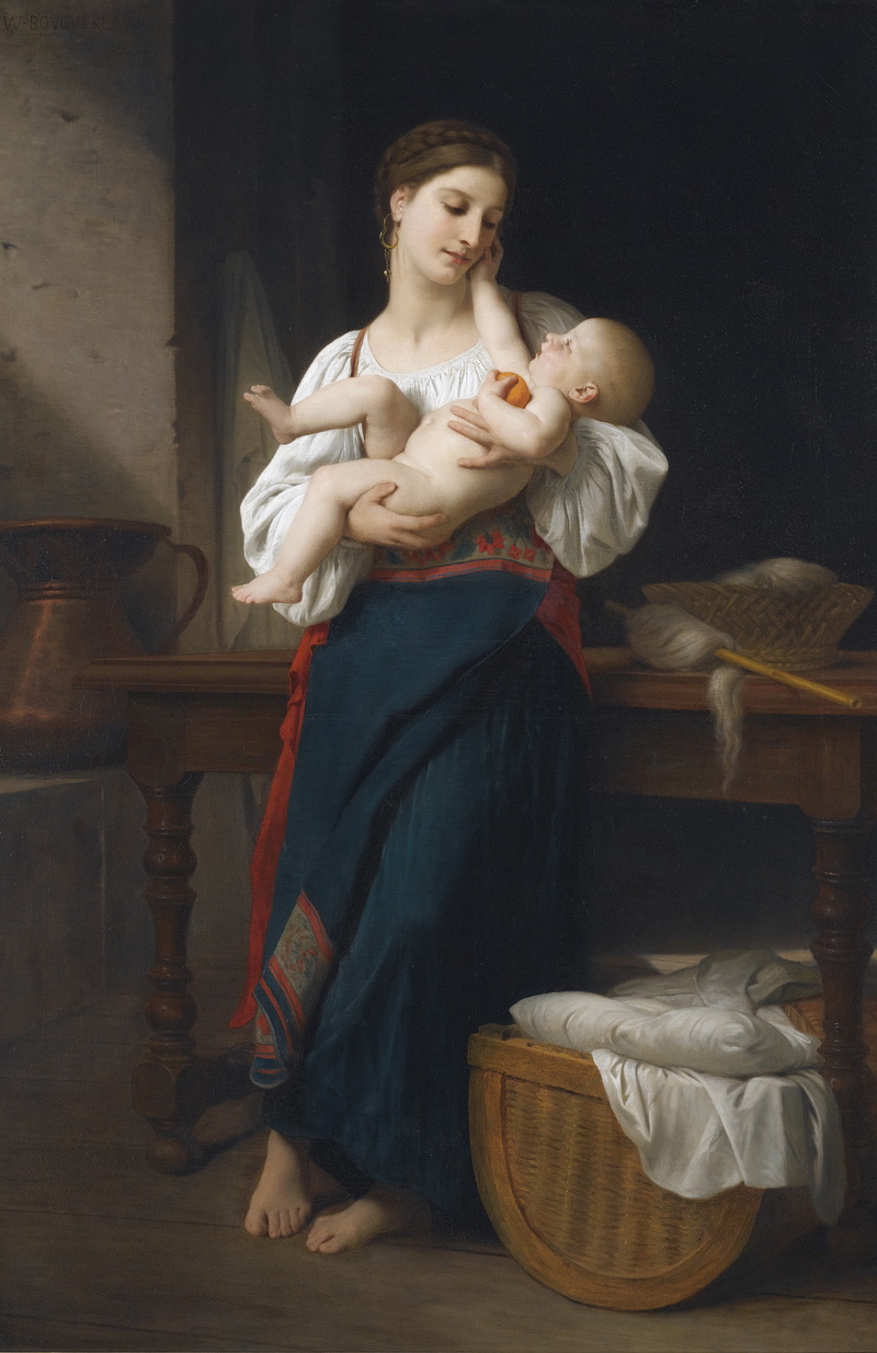 A014045《母子》法国画家威廉·布格罗高清作品 油画-第1张