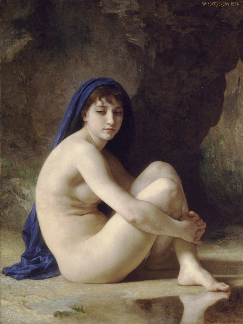 A014053《坐着的浴女》法国画家威廉·布格罗高清作品 油画-第1张