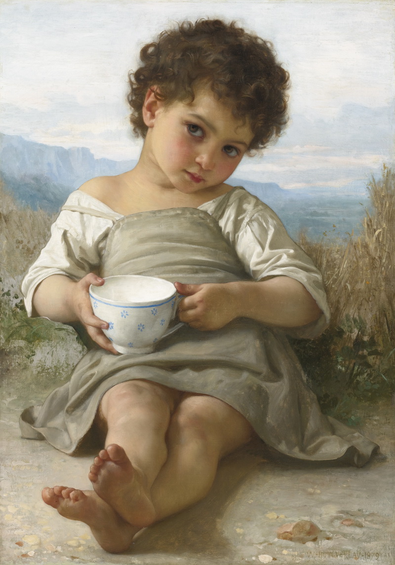 A014086《牛奶杯》法国画家威廉·布格罗高清作品 油画-第1张