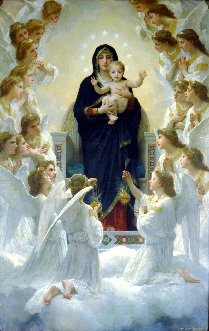 A014099《圣母与天使》法国画家威廉·布格罗高清作品 油画-第1张