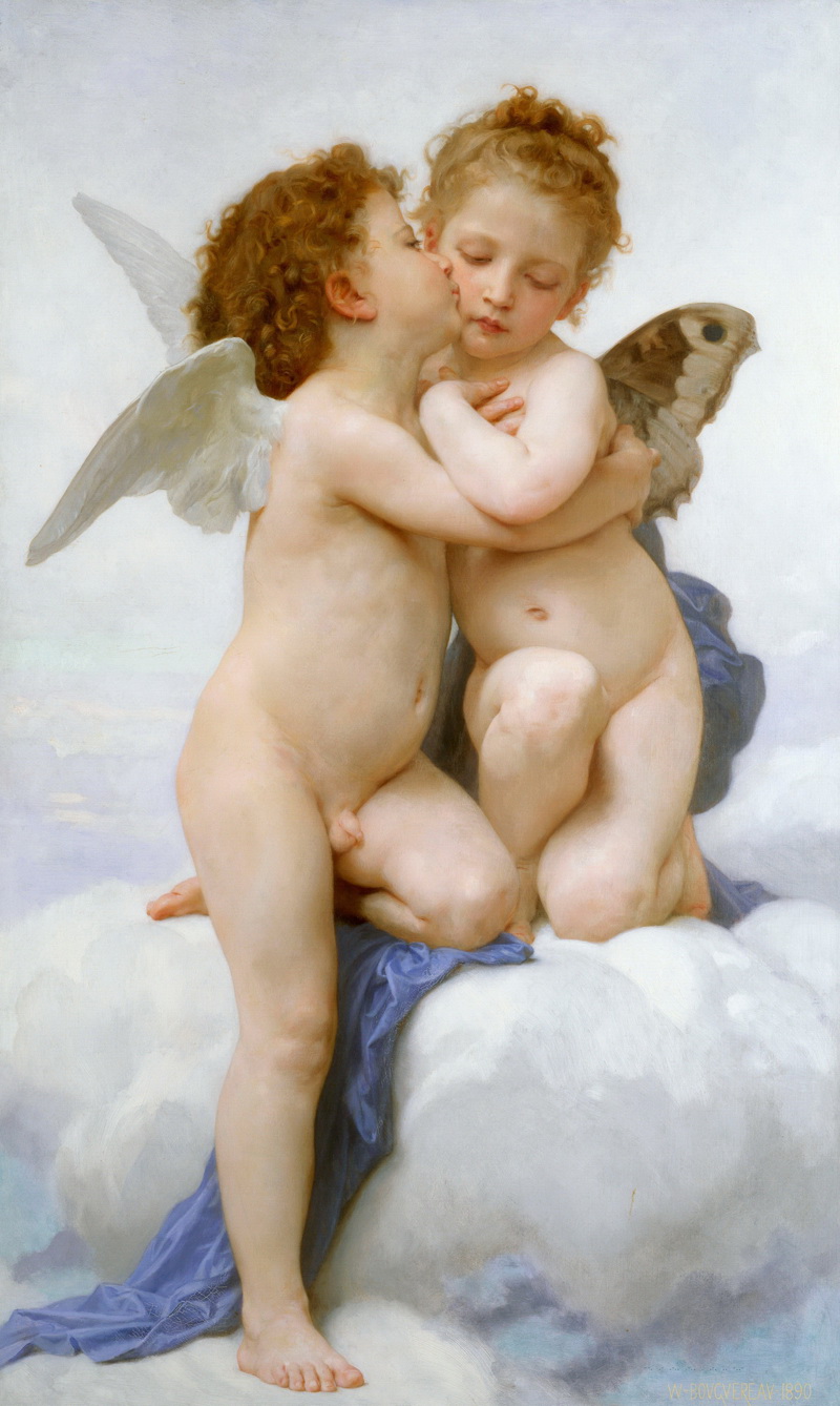 A014101《儿童丘比特与赛琪》法国画家威廉·布格罗高清作品 油画-第1张