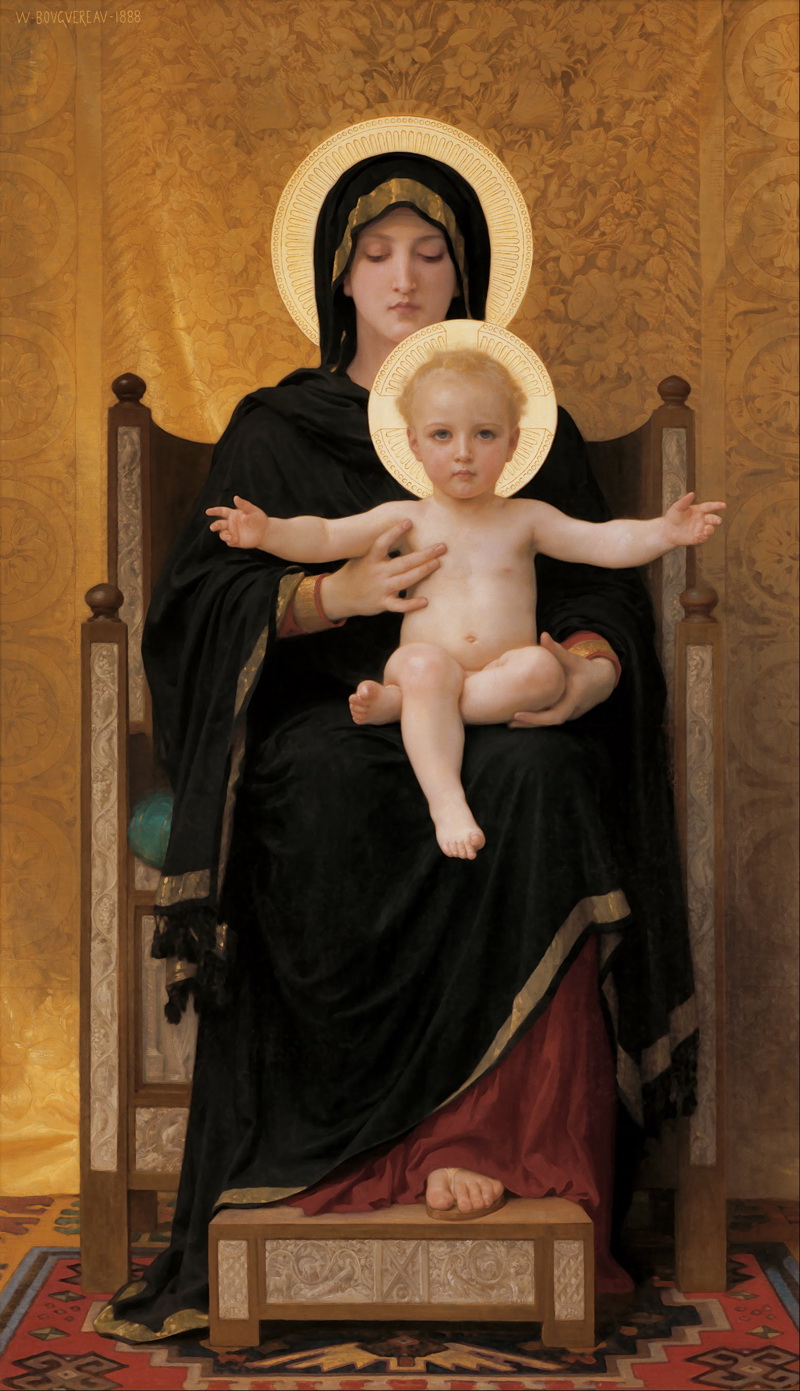 A014108《圣座上的圣母》法国画家威廉·布格罗高清作品 油画-第1张