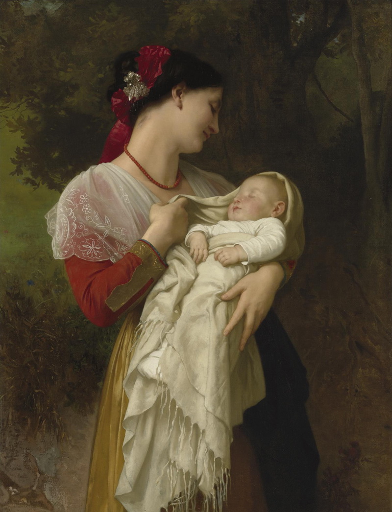 A014112《钦佩母爱》法国画家威廉·布格罗高清作品 油画-第1张