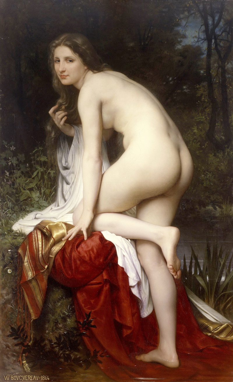 A014121《洗澡后》法国画家威廉·布格罗高清作品 油画-第1张