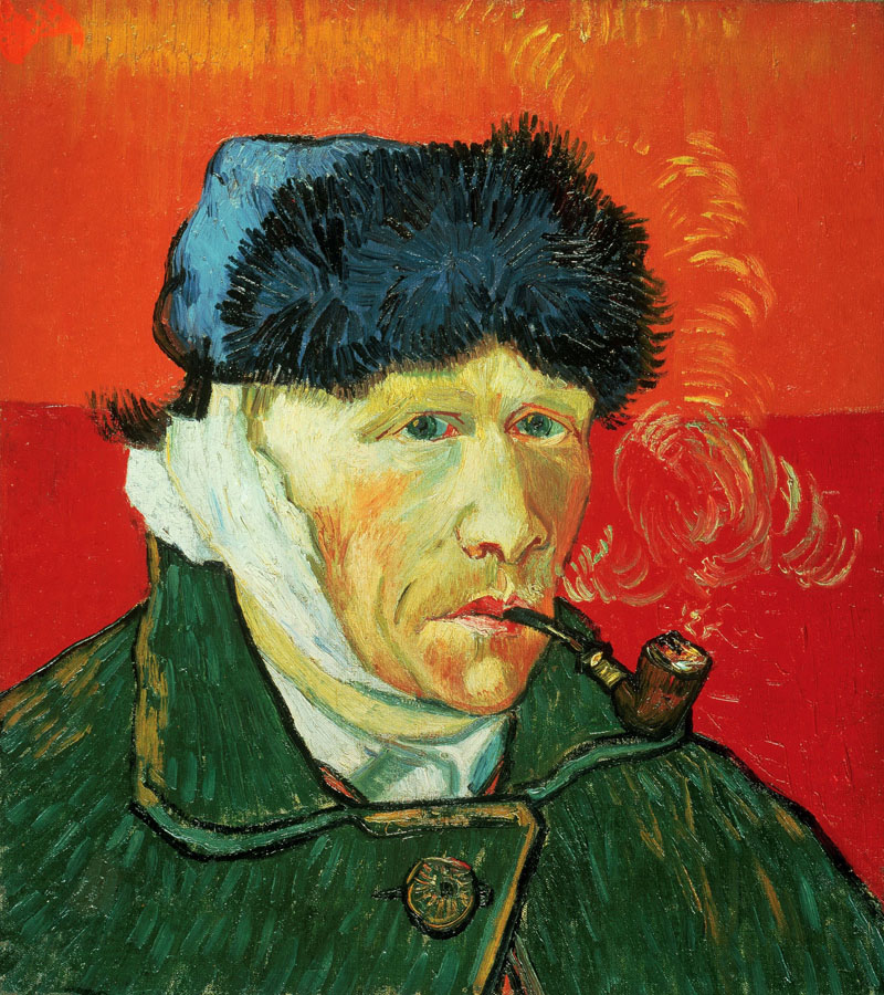 A001033《绷带裹耳嘴含烟斗自画像》荷兰画家文森特·梵高高清作品 油画-第1张