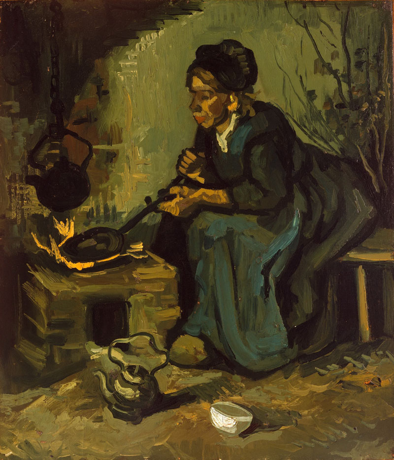A001075《火炉旁煮饭的农妇》荷兰画家文森特·梵高高清作品 油画-第1张
