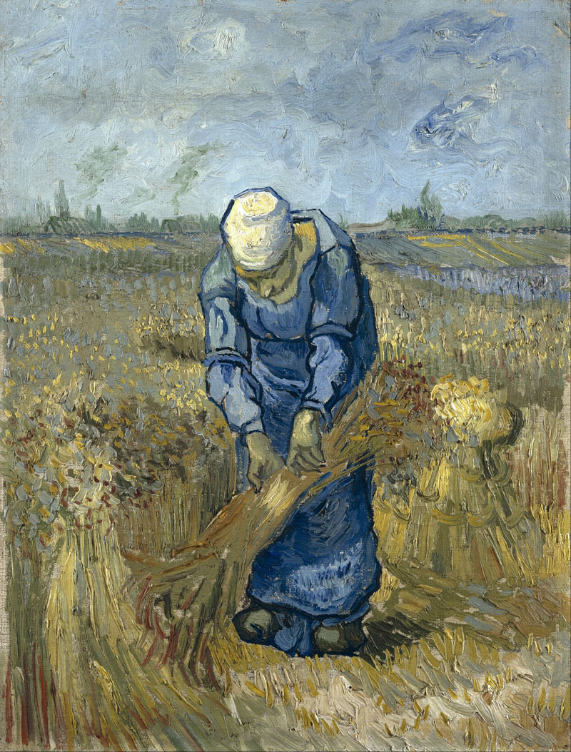 A001081《捆庄稼的农妇》荷兰画家文森特·梵高高清作品 油画-第1张