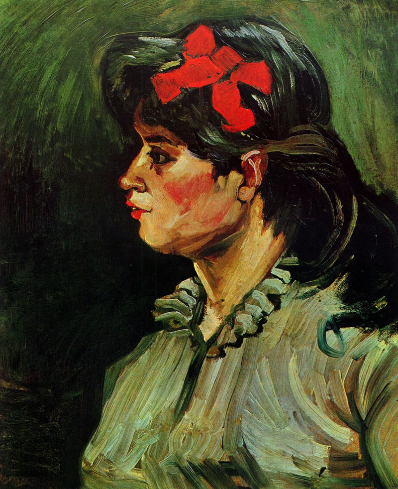 A001152《戴红丝带的女人肖像》荷兰画家文森特·梵高高清作品 油画-第1张
