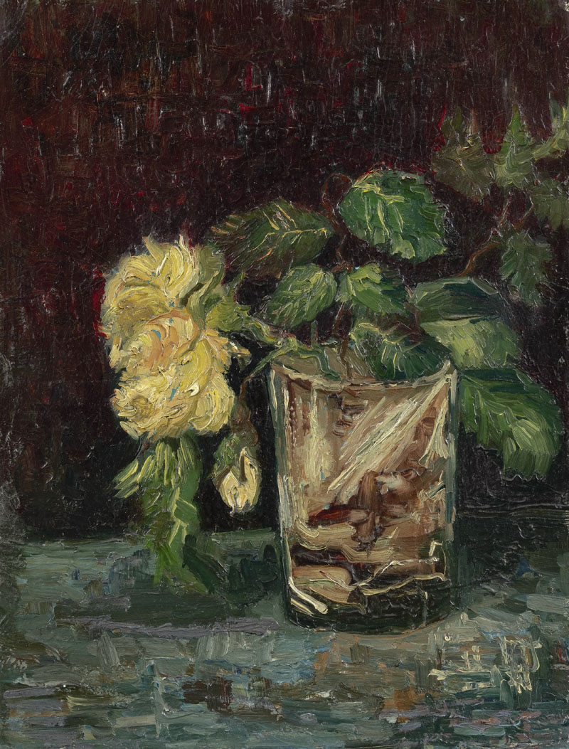 A001178《玻璃杯与玫瑰》荷兰画家文森特·梵高高清作品 油画-第1张