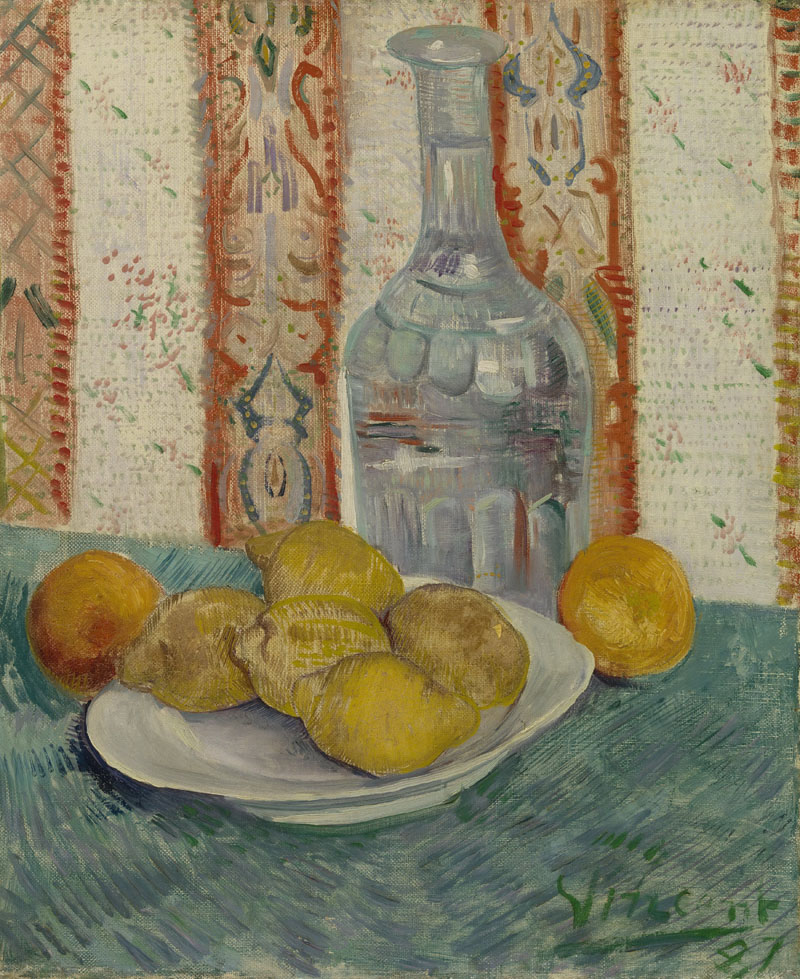 A001181《玻璃酒瓶和柠檬》荷兰画家文森特·梵高高清作品 油画-第1张