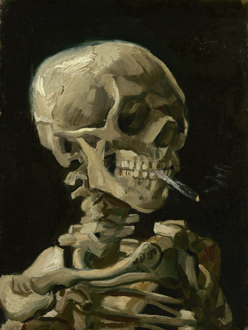 A001184《叼烟的骷髅》荷兰画家文森特·梵高高清作品 油画-第1张