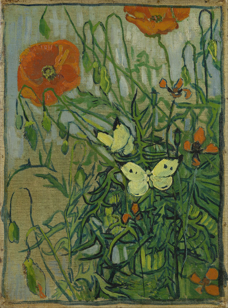 A001194《蝴蝶和罂粟花》荷兰画家文森特·梵高高清作品 油画-第1张