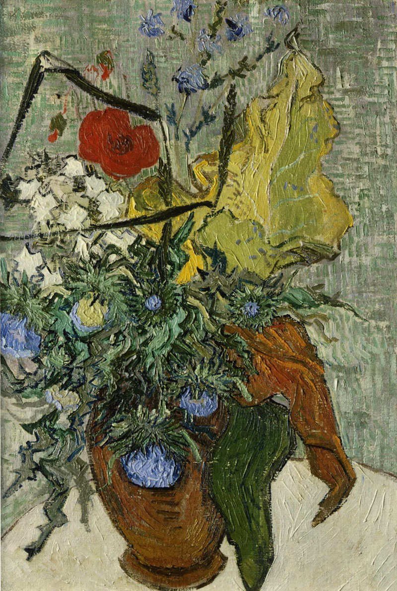 A001199《花瓶里的野花和薊》荷兰画家文森特·梵高高清作品 油画-第1张