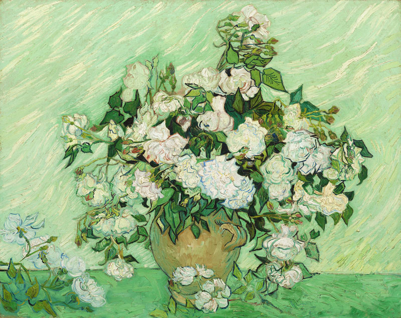 A001202《花瓶中的粉玫瑰》荷兰画家文森特·梵高高清作品 油画-第1张