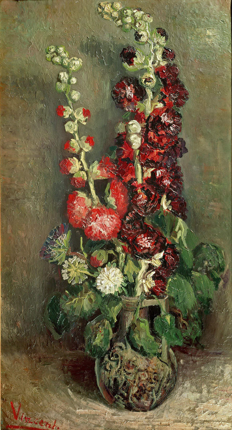A001203《花瓶中的蜀葵》荷兰画家文森特·梵高高清作品 油画-第1张