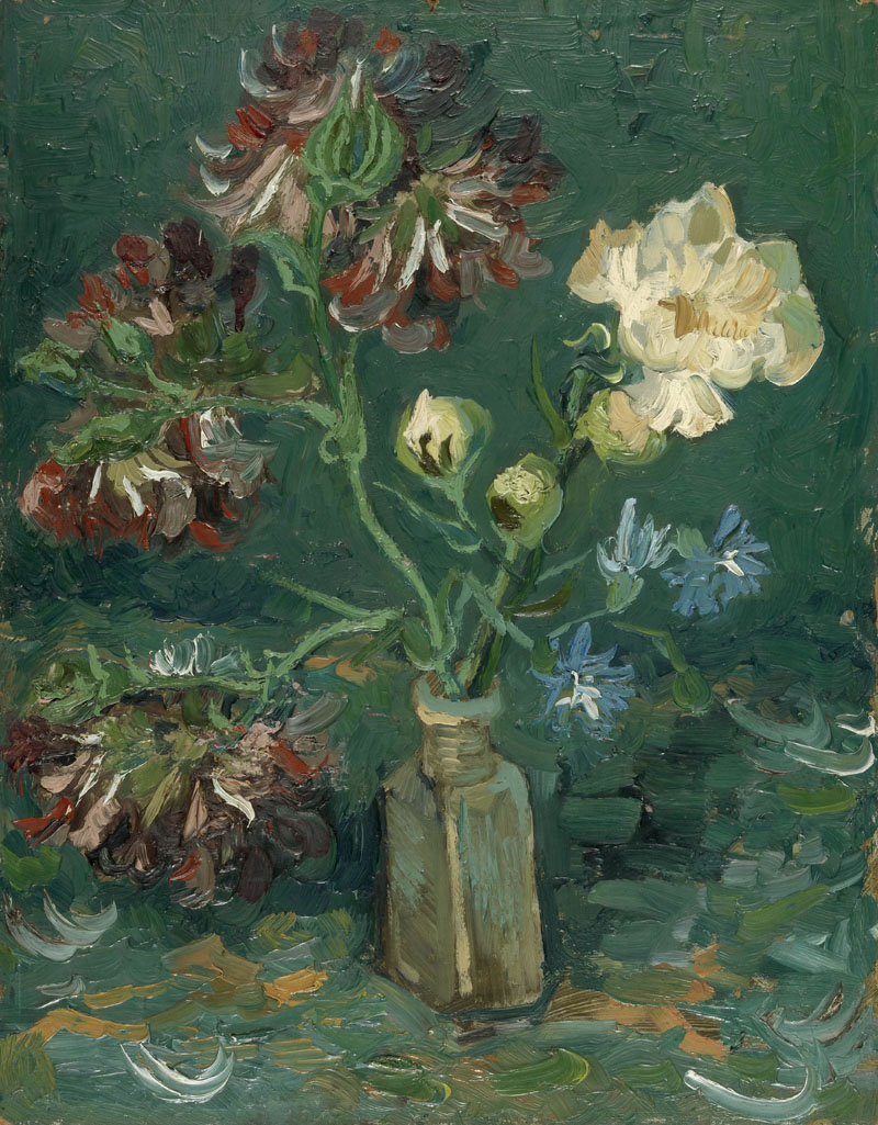 A001204《花瓶中的勿忘草和芍药》荷兰画家文森特·梵高高清作品 油画-第1张
